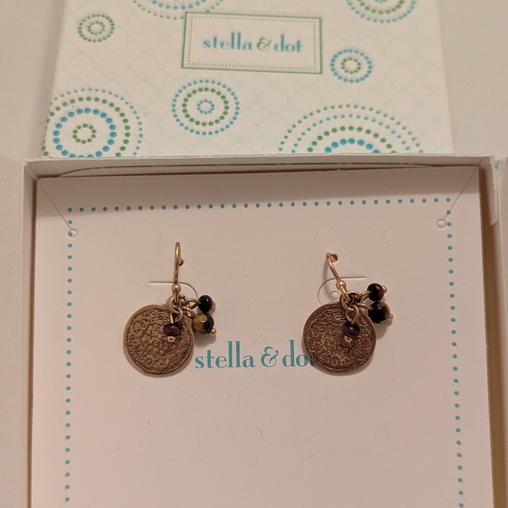 Stella & Dot Gold Coin Earrings with Beads